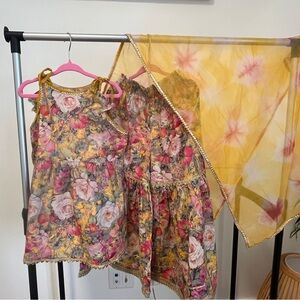 Girl’s Sharara Set with Dupatta Bollywood Handmade Floral Tie-Dye Indian Ethnic